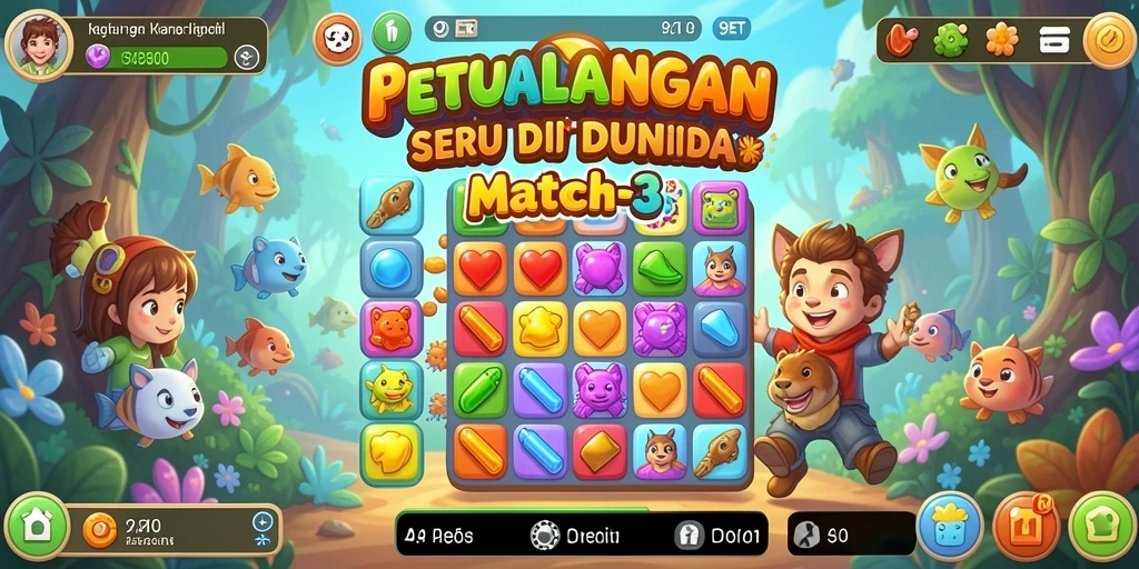 Tampilan seru gameplay 9ET dengan elemen Match-3 yang menarik.