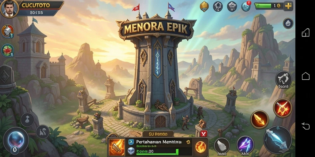 Gameplay CUCUTOTO yang seru dengan pertahanan menara strategis.