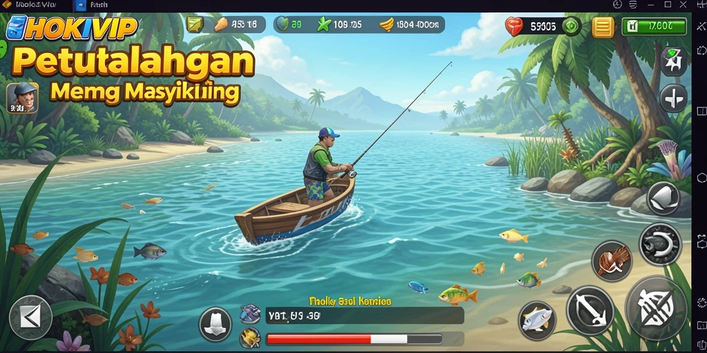 Screenshot gameplay HOKIVIP yang menunjukkan aktivitas memancing yang seru.