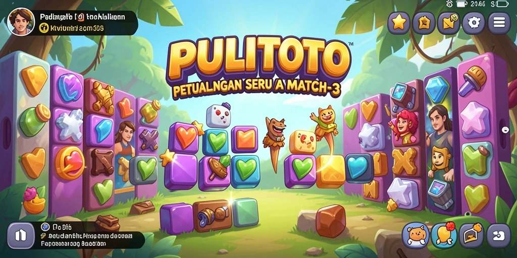 Tampilan screenshot PULITOTO menampilkan gameplay mencocokkan batu berwarna.