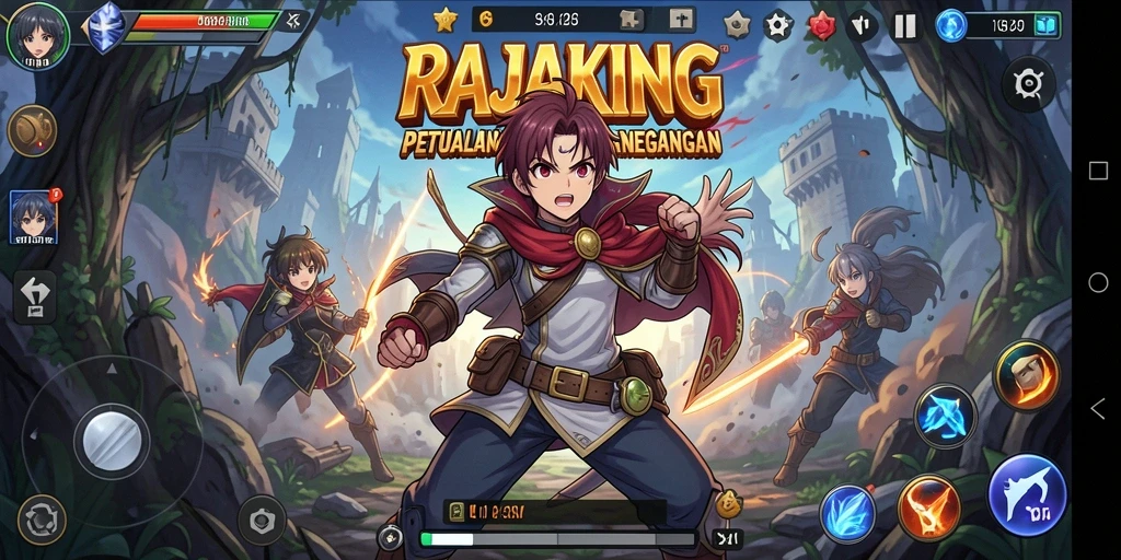 Tangkapan layar menampilkan aksi seru dalam game Anime RAJAKING.