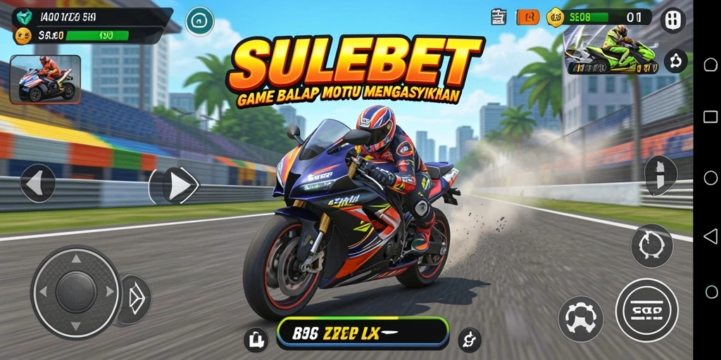Screenshot gameplay SULEBET menampilkan aksi balap motor yang mendebarkan.