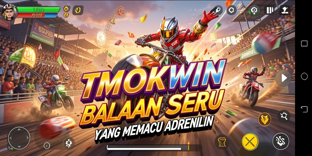 Screenshot gameplay TMOKWIN menampilkan aksi balap yang mendebarkan.