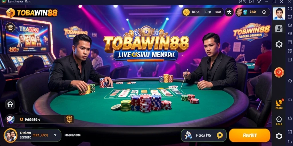 Screenshot gameplay menunjukkan dealer langsung dan suasana kasino.