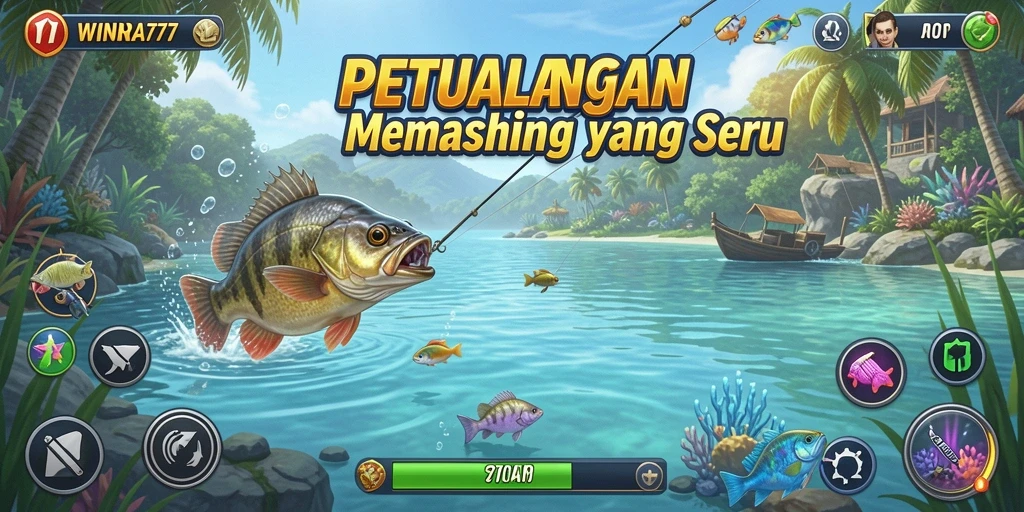 Screenshot gameplay <strong>WINRATE777</strong> menampilkan aksi memancing yang seru dan grafik yang memukau.